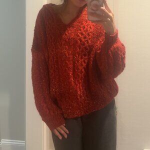 Cider Size Small Red Knit Hooded Sweater